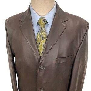 Stafford Leather Blazer Mens Medium Brown 3 Button Minimalist Luxury Sport Coat